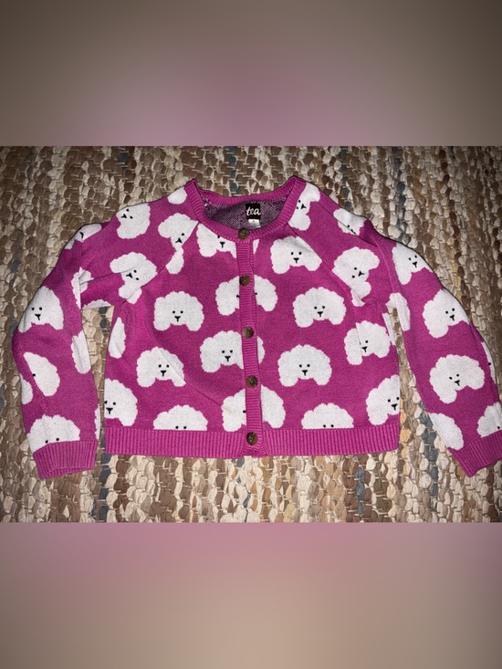 Tea Collection Other - Tea Collection Hot Pink Knit Cardigan with White Puppy Faces